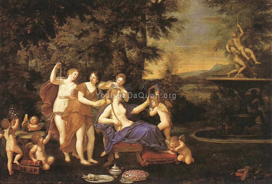 随扈和丘比特给维纳斯梳妆 - 弗朗西斯科·阿尔巴尼